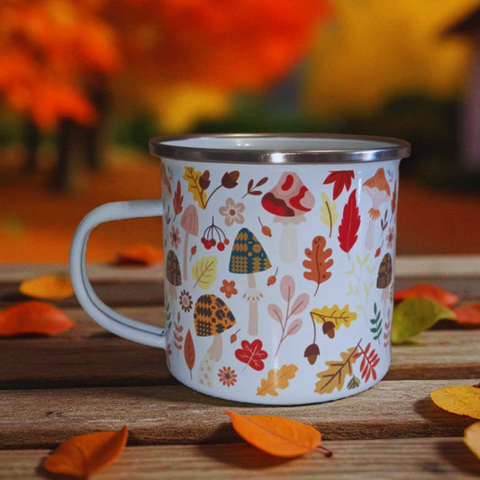 Enamel Mug with a Toadstool/Autumn Design