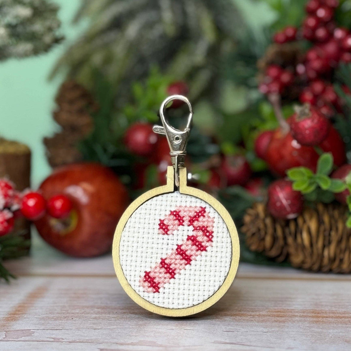 Candy Cane Mini Matchbox Christmas Cross Stitch Kit (with keyring)