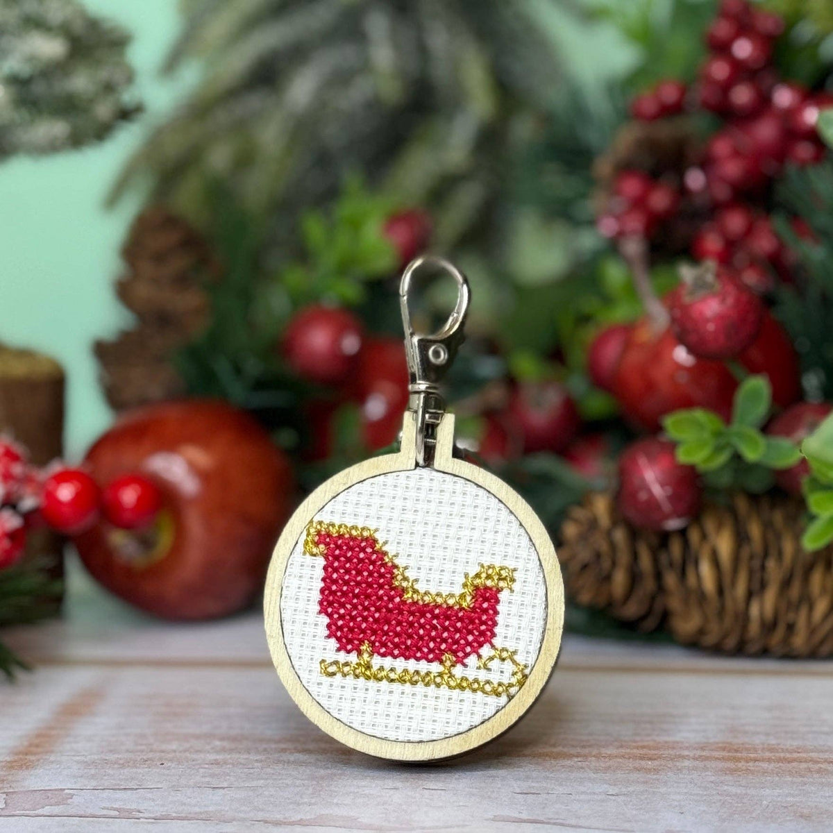 Sleigh Mini Matchbox Christmas Cross Stitch Kit (with keyring)