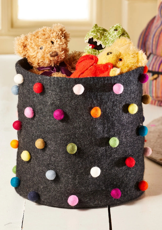 Felt Basket with Rainbow Felt Ball Decoration