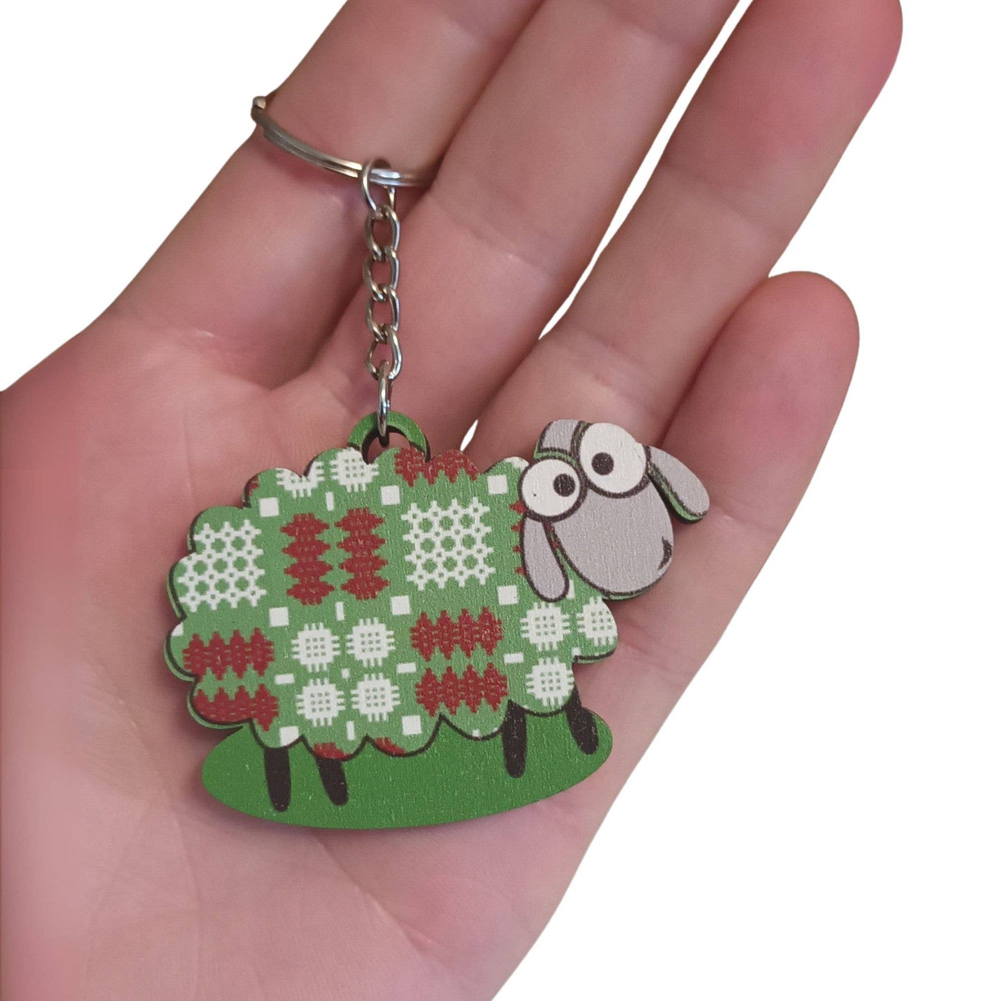 Welsh tapestry Wooden sheep key chain