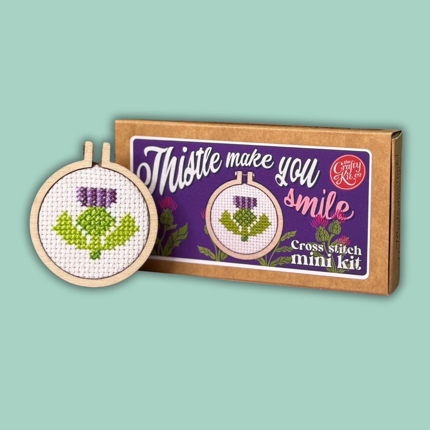 'Thistle Make You Smile' Mini Matchbox Cross Stitch Kit (with keyring)