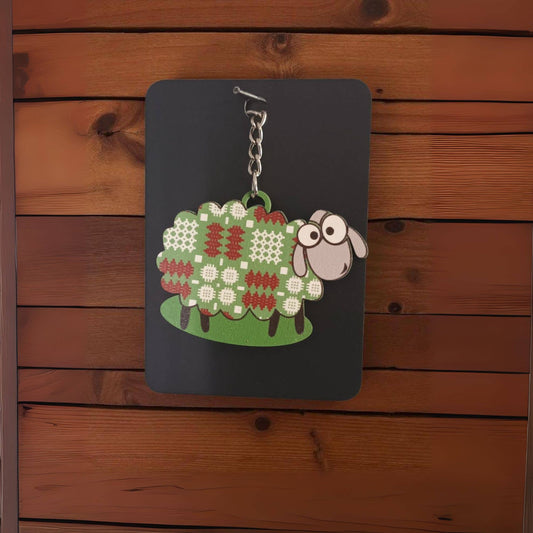 Keychain - Welsh Tapestry Wooden Sheep