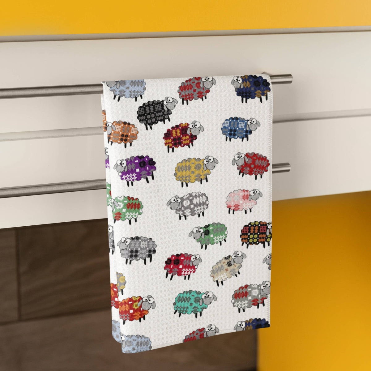 Waffle Tea Towel with a Quirky Sheep Design