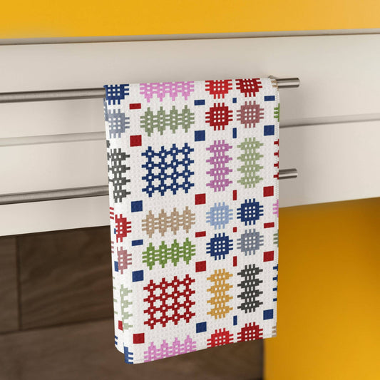 Waffle Tea Towel with a Multi Coloured Welsh Tapestry Design