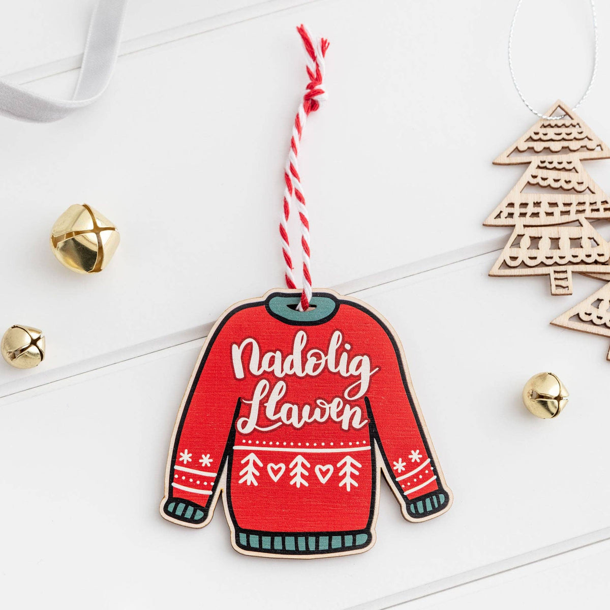 Red Christmas Jumper Decoration 'Nadolig Llawen'