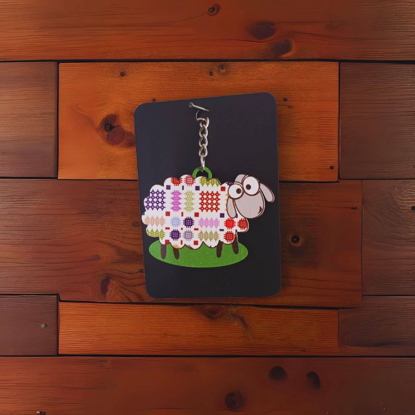 Rainbow Welsh tapestry Wooden sheep key chain