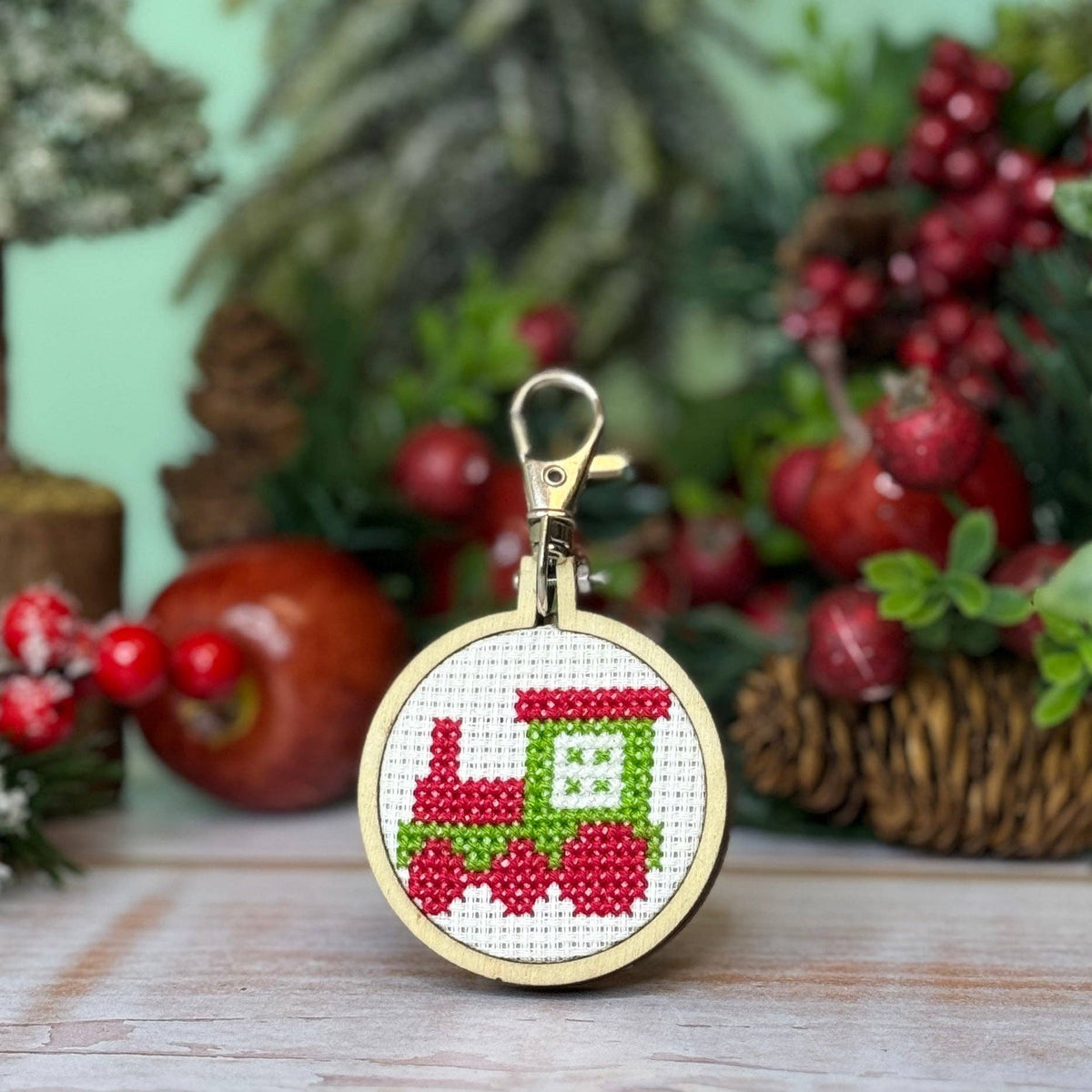 Train Mini Matchbox Christmas Cross Stitch Kit (with keyring)