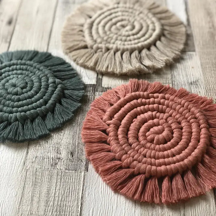 Coasters Macramé Kit - Blush Pink, Laurel Green and Beige