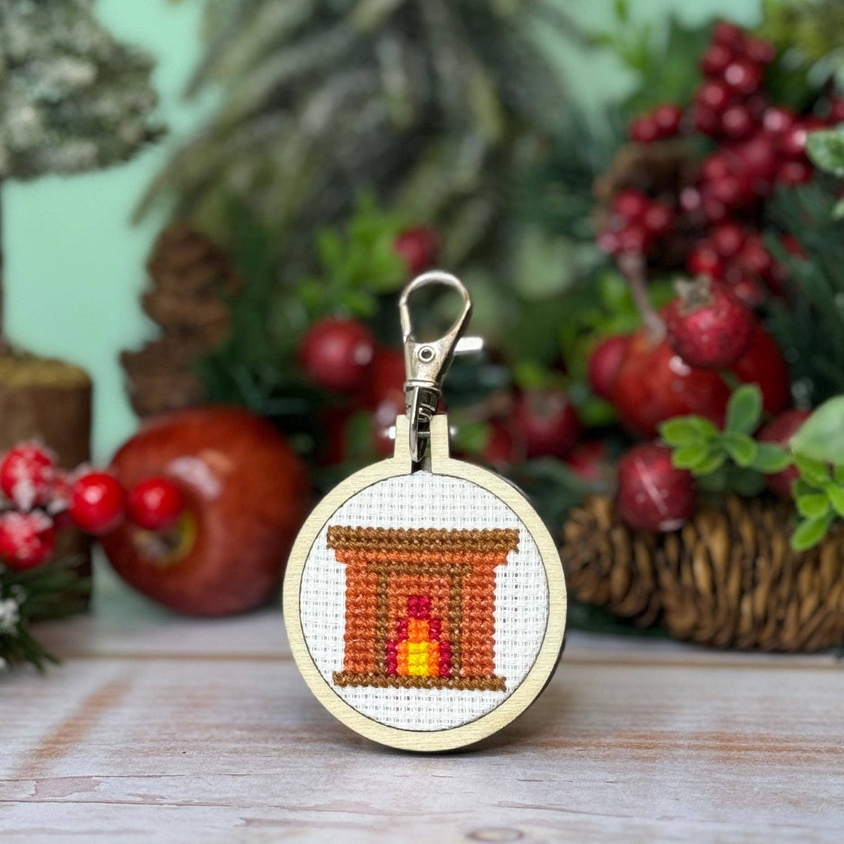 Fireplace Mini Matchbox Christmas Cross Stitch Kit (with keyring)
