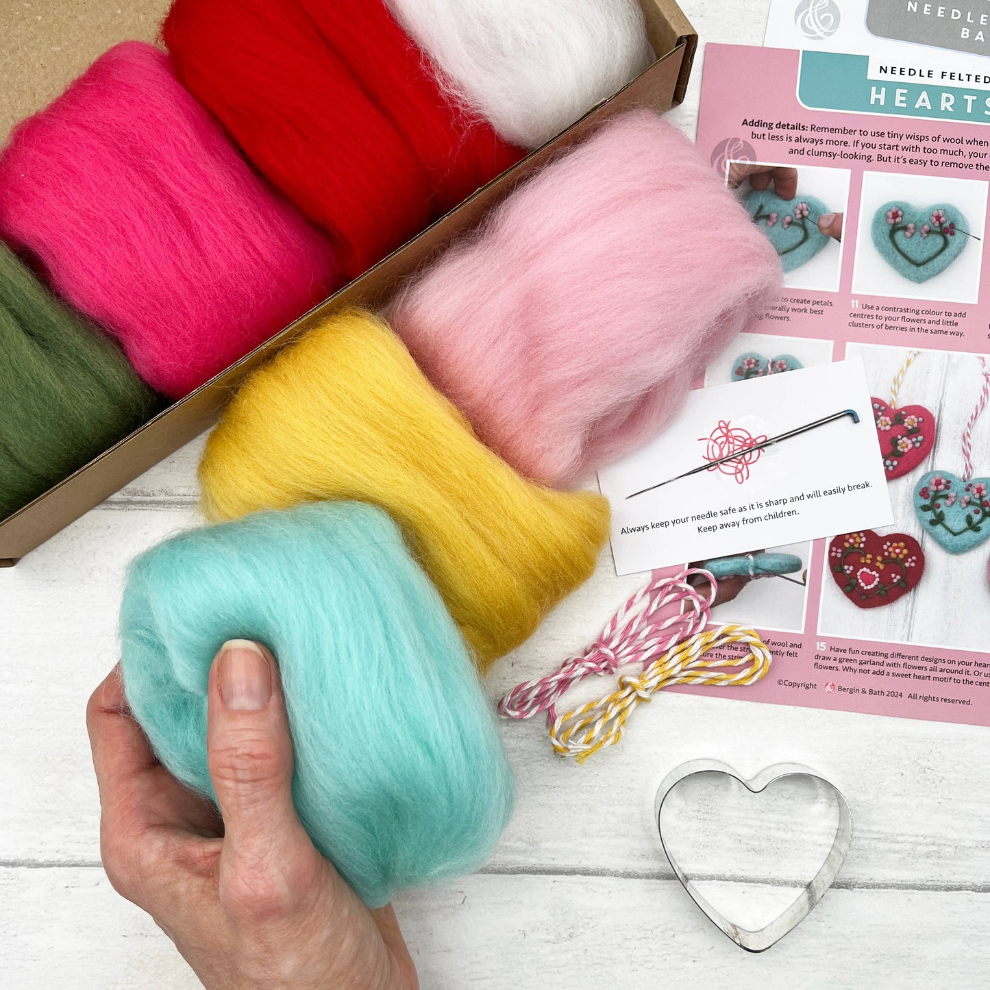 Needle Felting Kit, Heart Decorations