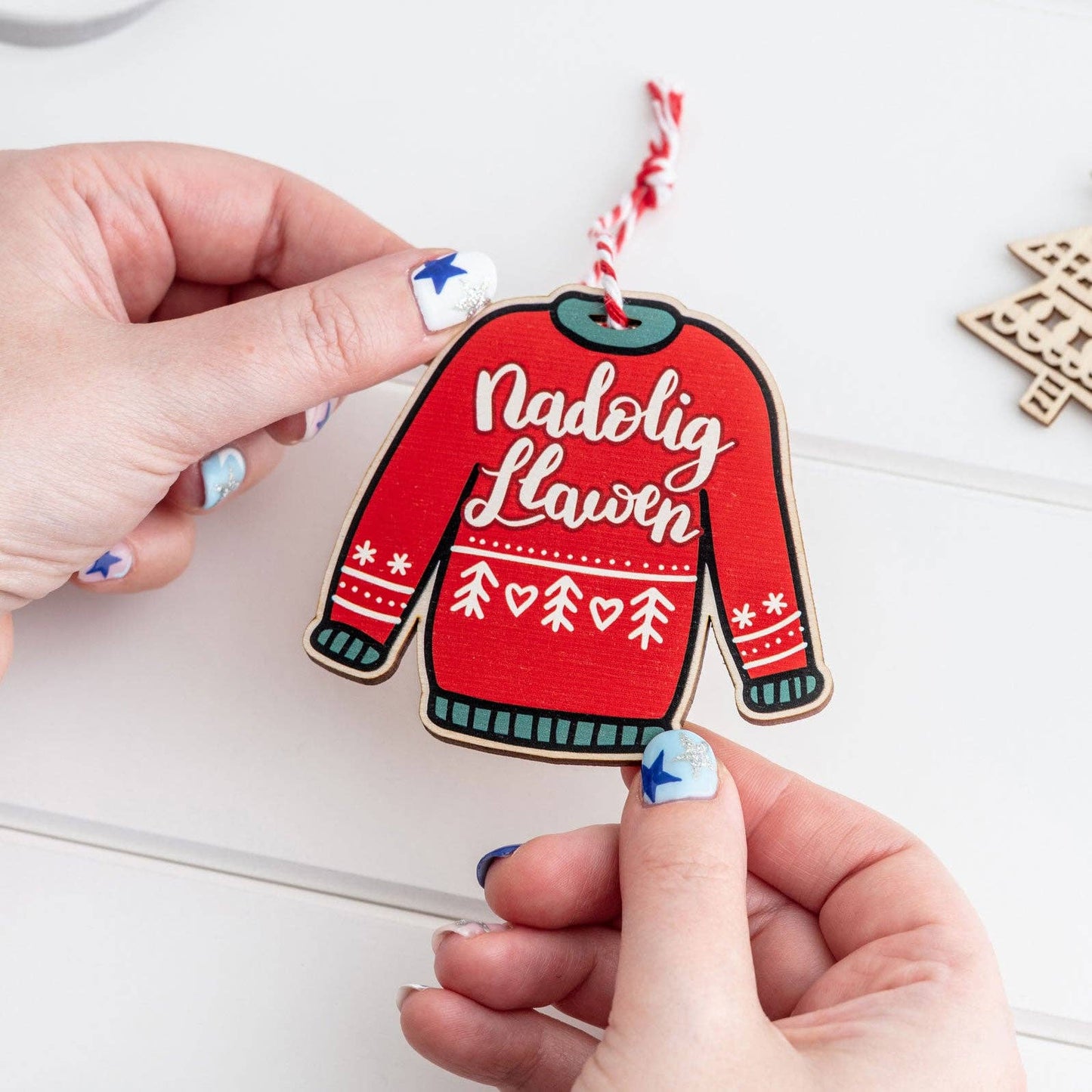 Red Christmas Jumper Decoration 'Nadolig Llawen'