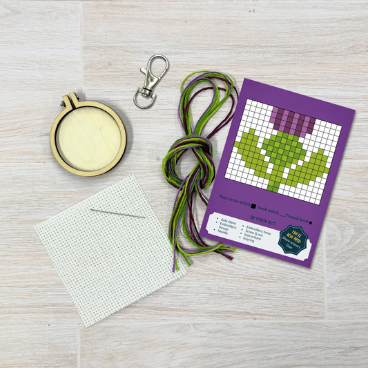 'Thistle Make You Smile' Mini Matchbox Cross Stitch Kit (with keyring)