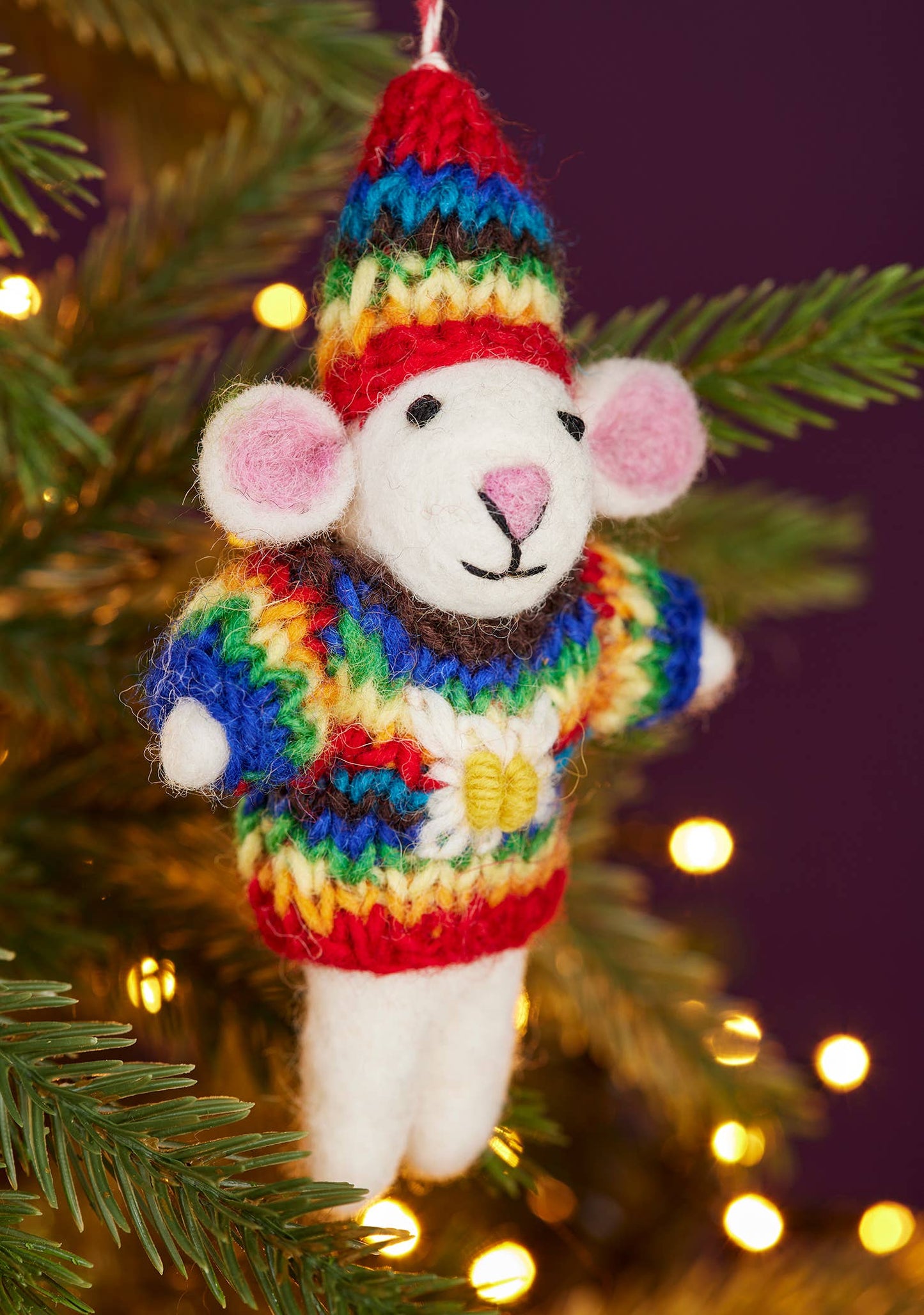 Felt Mouse in Rainbow Jumper Decoration