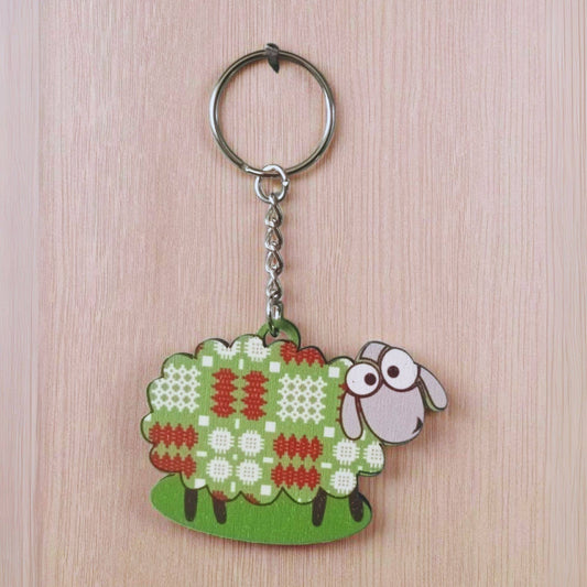Welsh tapestry Wooden sheep key chain