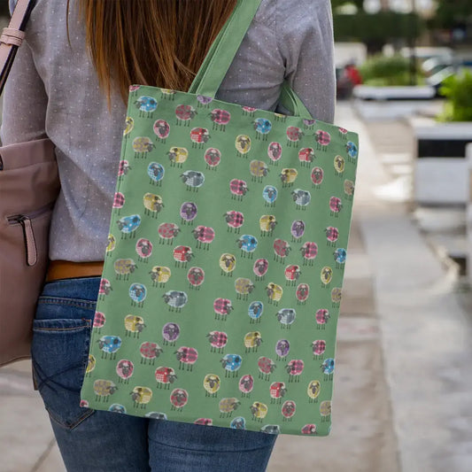 Green Sheep Cotton Canvas Tote Bag