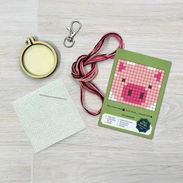 Missing You Pig Time Cross Stitch Mini Kit (with keyring)