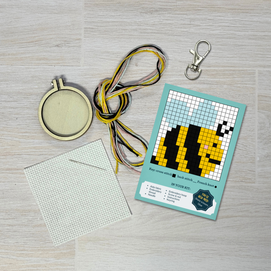 'Bee Happy!' Mini Matchbox Cross Stitch Kit (with keyring)