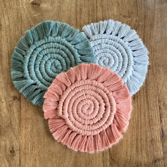 Coasters Macramé Kit - Blush Pink, Laurel Green and Beige