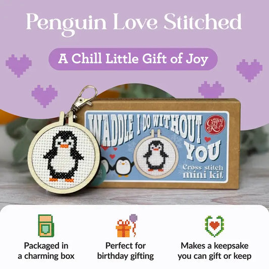 Waddle I Do Without You Cross Stitch Mini Kit (with keyring)