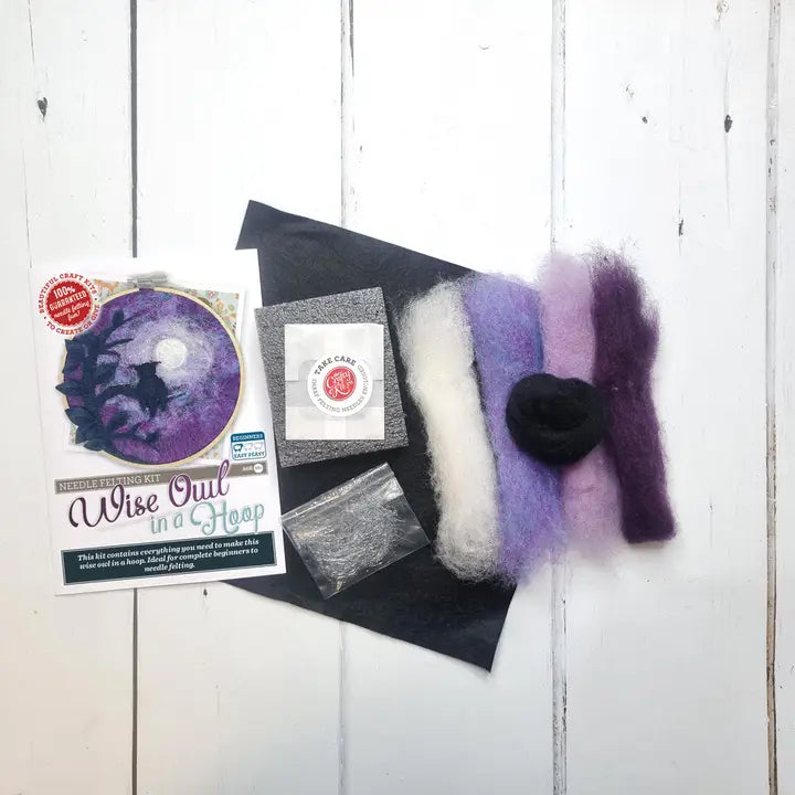 Wise Owl in a Hoop Needle Felting Kit