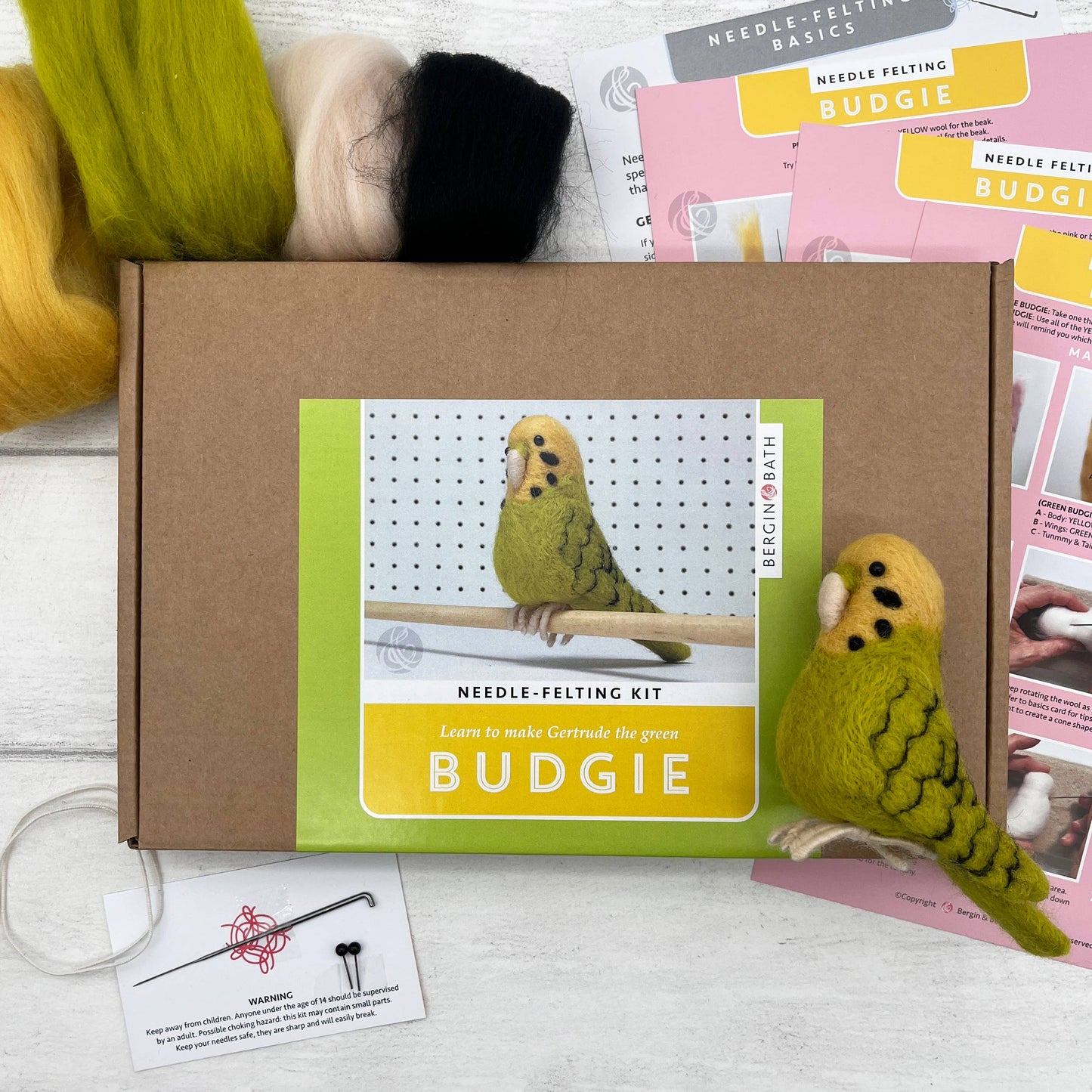 Needle Felting Kit, Green Budgie
