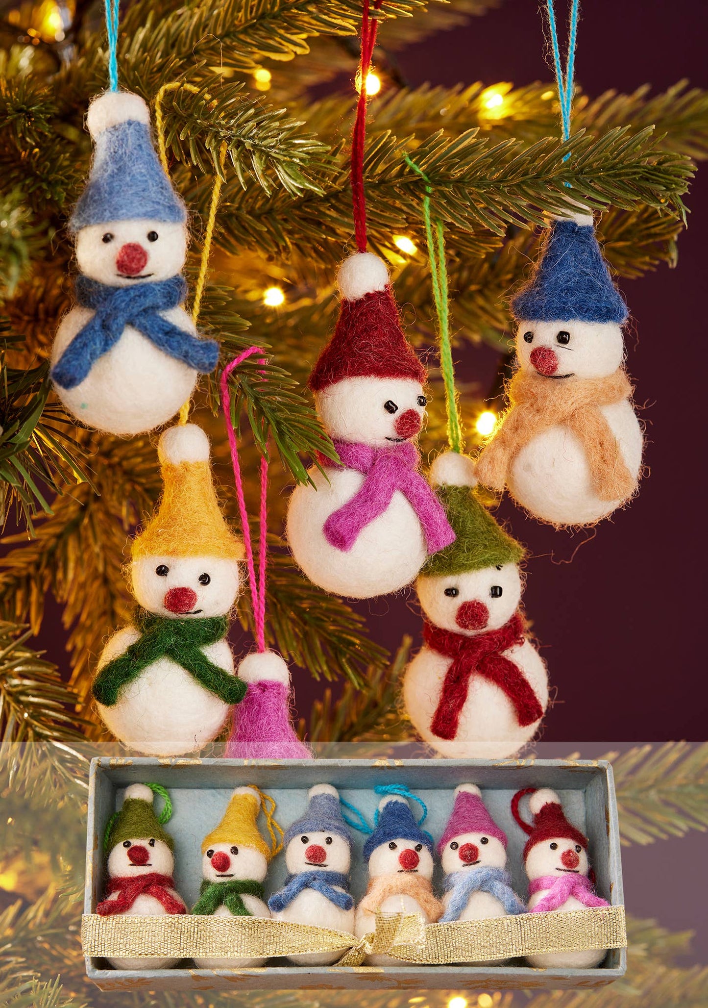 Set of 6 Felt Snowmen Decorations