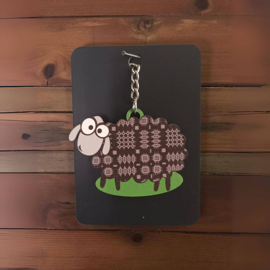 Black Welsh tapestry Wooden sheep key chain