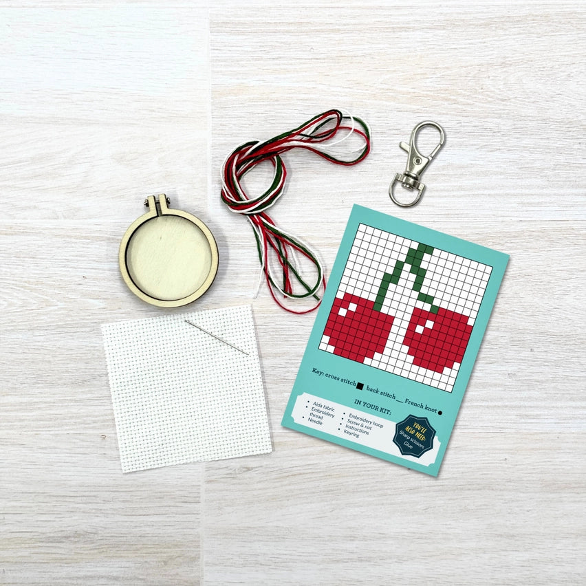 I Love You Cherry Much Cross Stitch Mini Kit (with keyring)