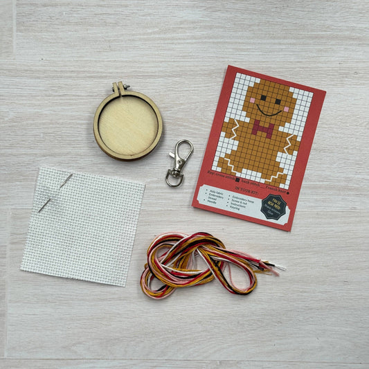 Gingerbread Man Mini Matchbox Christmas Cross Stitch Kit (with keyring)