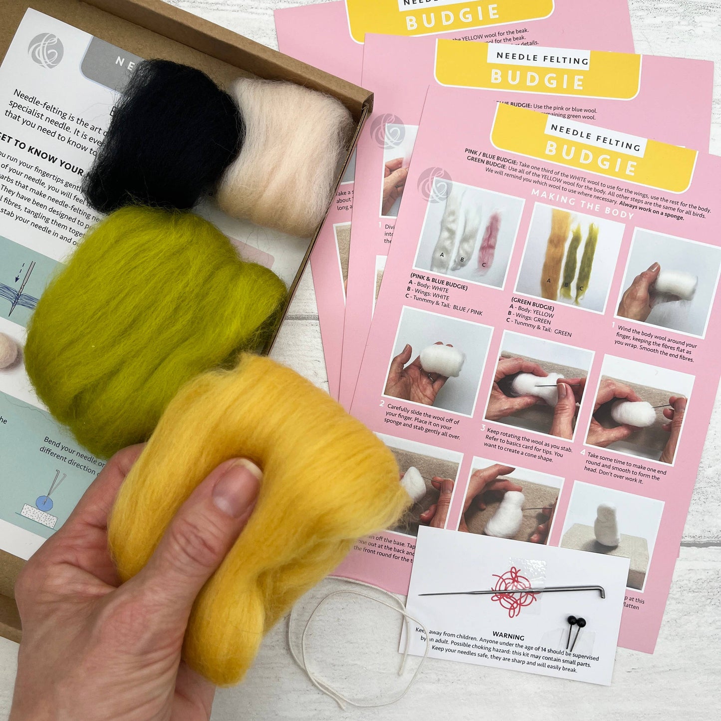 Needle Felting Kit, Green Budgie