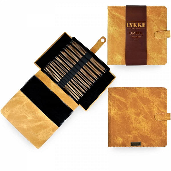 LYKKE Straight Needle Set - 10" / 25cm, Umber / Tan Fabric image