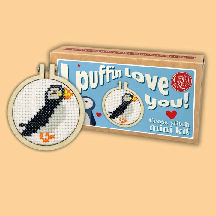 I Puffin Love You! Cross Stitch Mini Kit (with keyring)