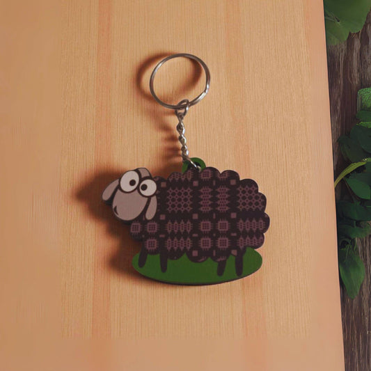 Black Welsh tapestry Wooden sheep key chain