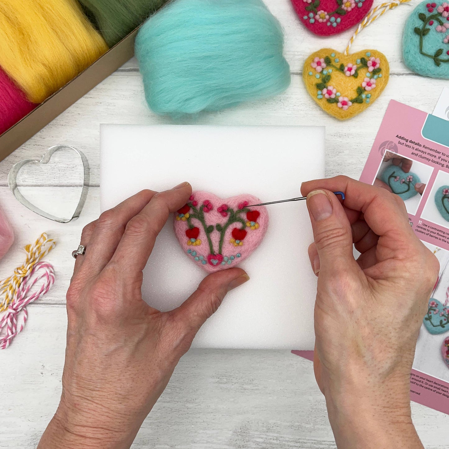 Needle Felting Kit, Heart Decorations