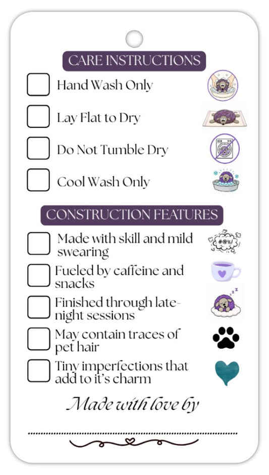 Care Tags for handmade items