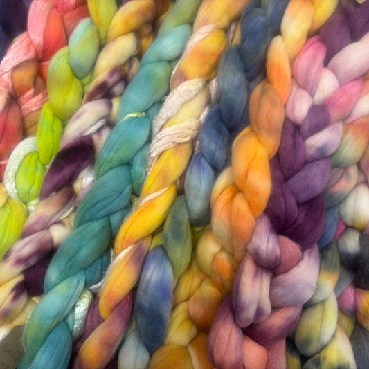 Weki Wool Hand Dyed Merino and Merino-Fibre Roving