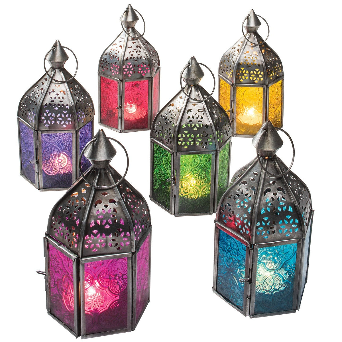 Embossed Glass Lantern – Zinc Finish