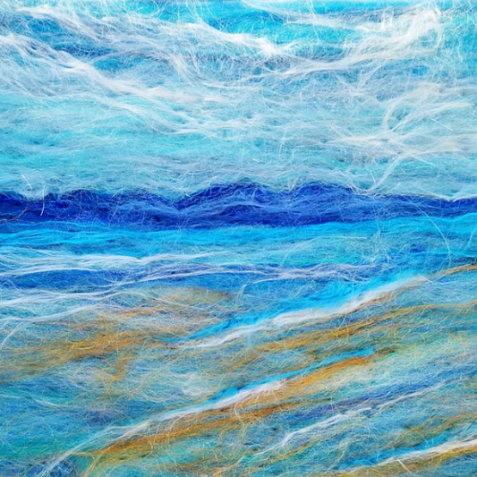 Abstract artwork with blue and gold tones