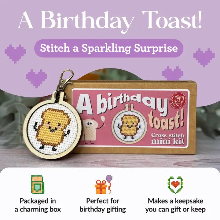A Birthday Toast! Mini Matchbox Cross Stitch Kit (with keyring)