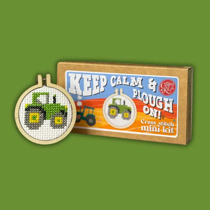 Keep Calm and Plough On! Mini Matchbox Cross Stitch Kit (with keyring)