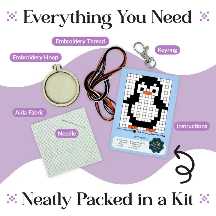 Waddle I Do Without You Cross Stitch Mini Kit (with keyring)