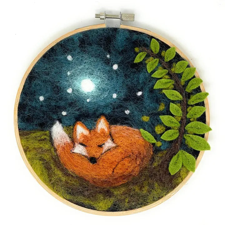 Sleepy Fox in a Hoop Needle Felting Kit