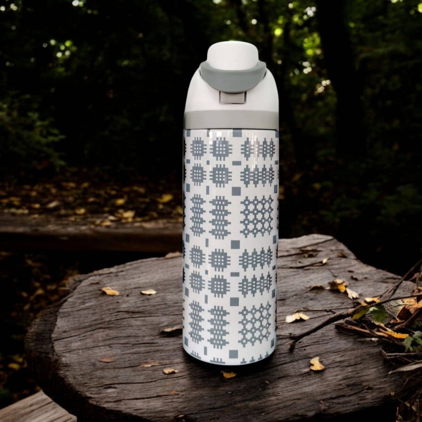 Insulated Water Bottle - Grey Tapestry Design