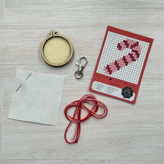 Candy Cane Mini Matchbox Christmas Cross Stitch Kit (with keyring)