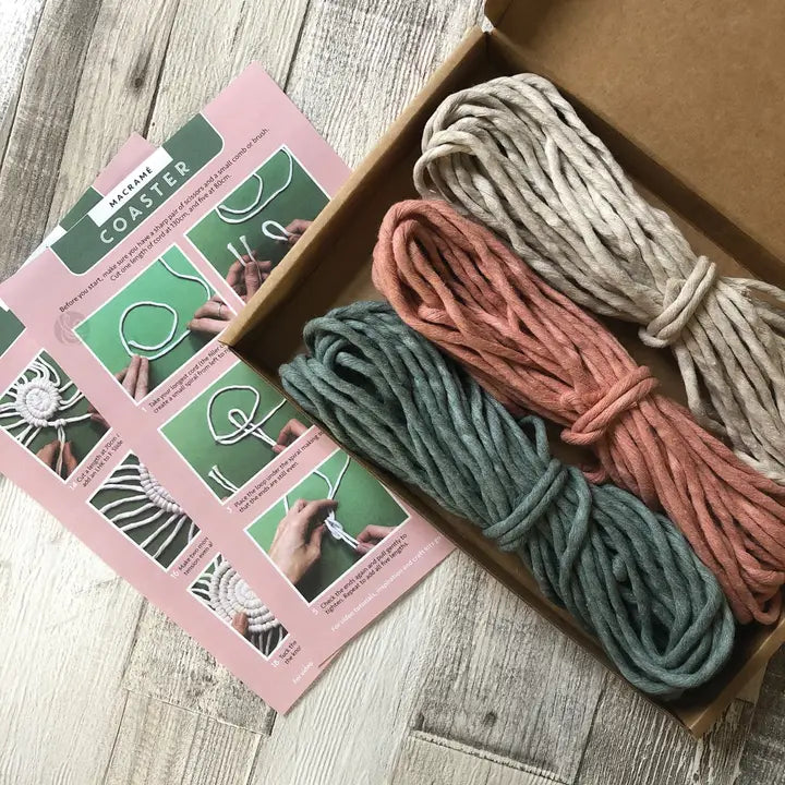Coasters Macramé Kit - Blush Pink, Laurel Green and Beige
