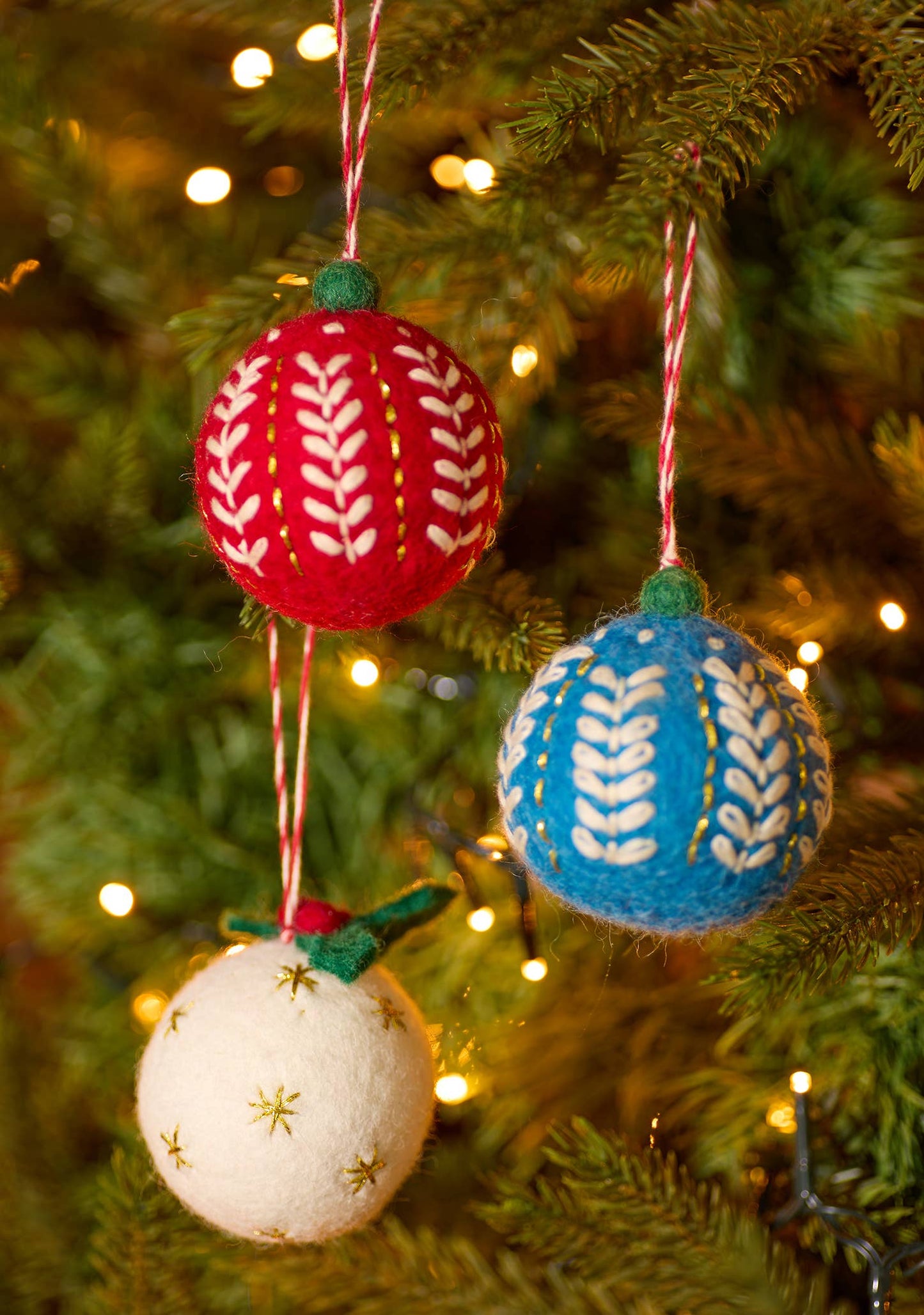 Embroidered Felt Christmas Baubles