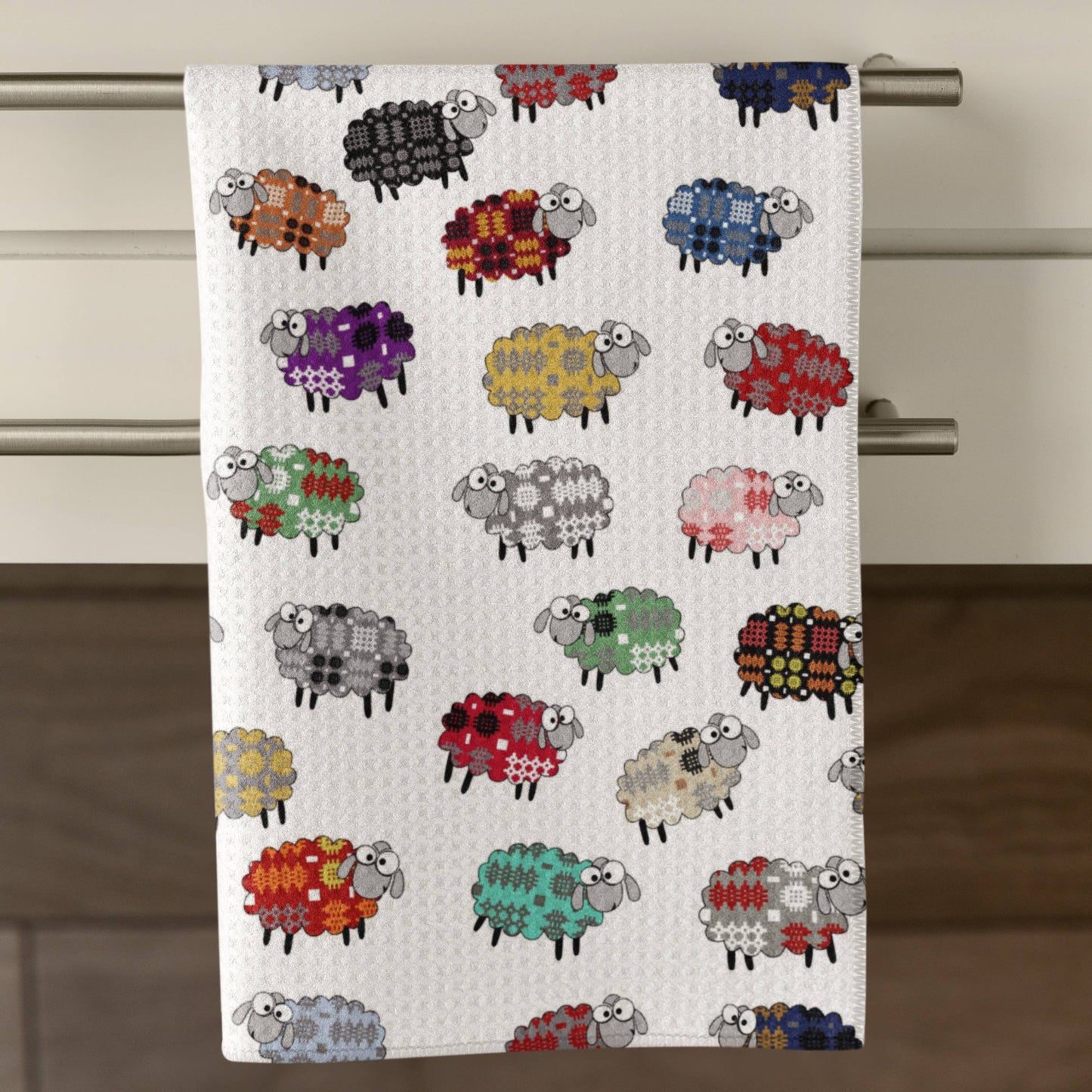 Waffle Tea Towel with a Quirky Sheep Design