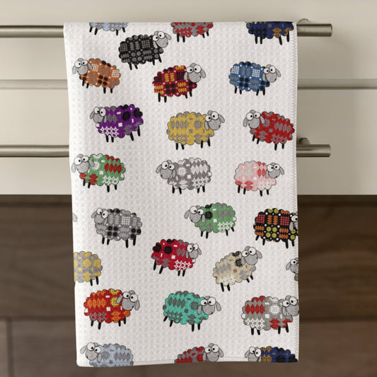 Waffle Tea Towel with a Quirky Sheep Design