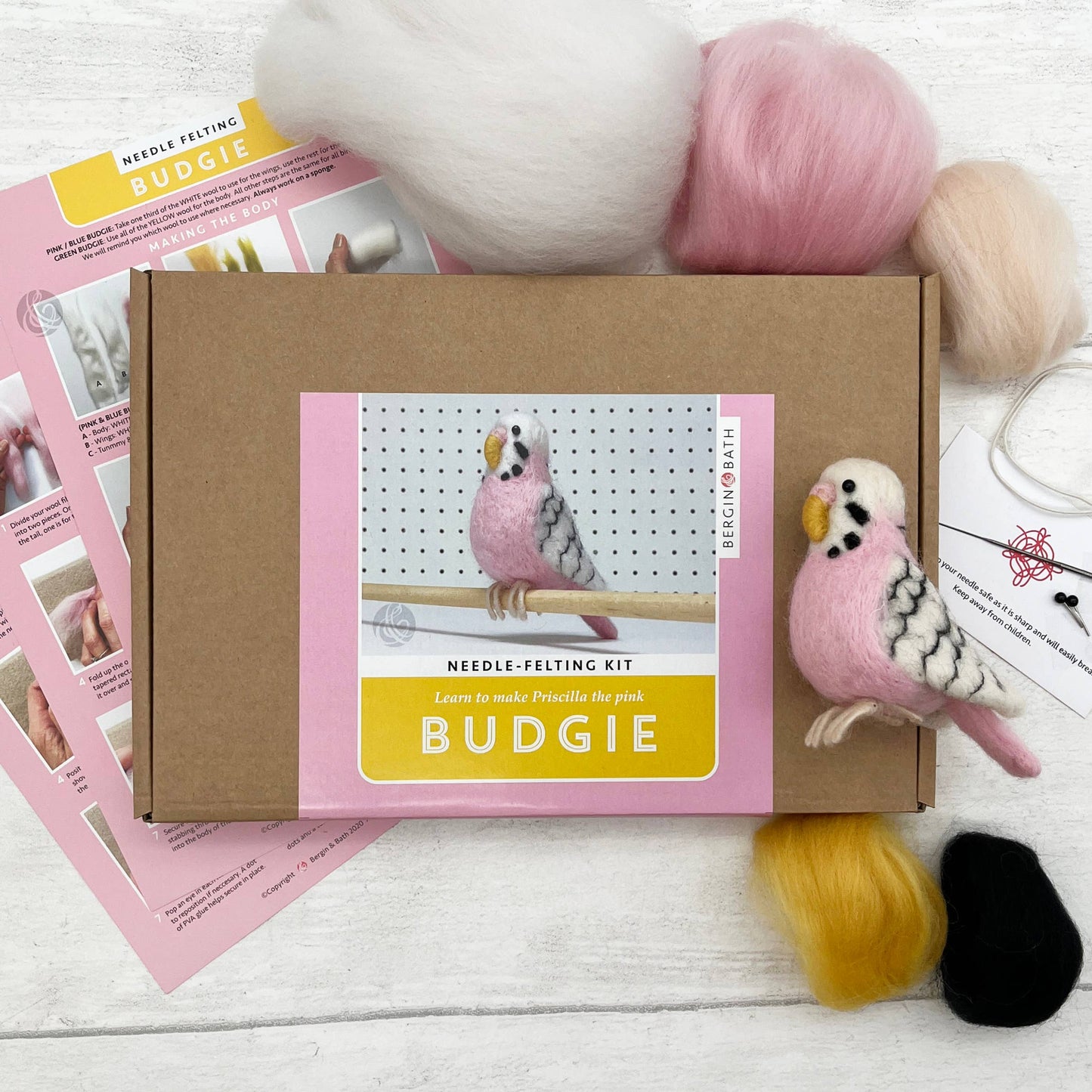 Needle Felting Kit, Pink Budgie
